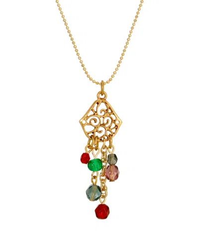 2028 Gold-tone Colored Glass Beads Necklace In Multi