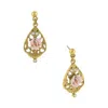 2028 Gold-tone Crystal And Pink Porcelain Rose Filigree Drop Earrings In Pink