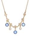 2028 Gold Tone Crystal Faux Cultivated Pearl Bib Necklace In Blue