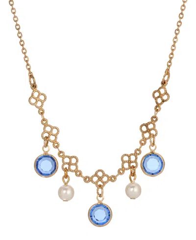 2028 Gold Tone Crystal Faux Cultivated Pearl Bib Necklace In Blue