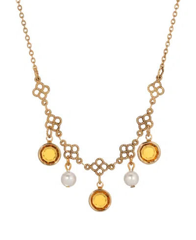 2028 Gold Tone Crystal Faux Cultivated Pearl Bib Necklace In Yellow