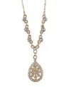 2028 Gold-tone Crystal Filigree Teardrop Necklace 16" Adjustable In Gold