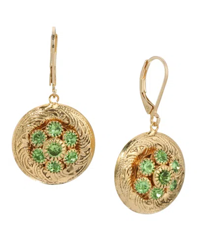 2028 Gold-tone Crystal Round Drop Earrings In Green