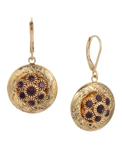 2028 Gold-tone Crystal Round Drop Earrings In Purple