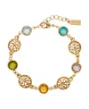 2028 Gold-tone Crystal Stone Linking Disks Bracelet In Multi