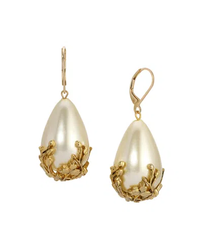 2028 Gold Tone Faux Cultivated Pearl Gold Bead Earrings In White