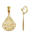 2028 Gold Tone Filigree Teardrop Clip Earrings In Yellow