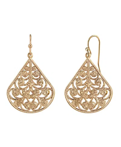 2028 Gold Tone Filigree Teardrop Earrings In Yellow