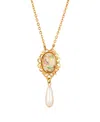 2028 Gold-tone Flower Decal Oval Drop Necklace In Multi