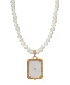 2028 Gold-tone Frosted Lalique Inspired Square Pendant Necklace In White