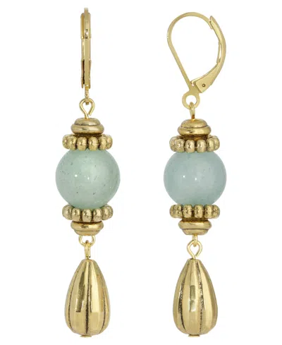 2028 Gold-tone Genuine Stone Aventurine Drop Earrings In Green