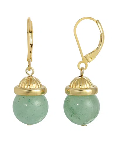 2028 Gold-tone Genuine Stone Earrings In Green