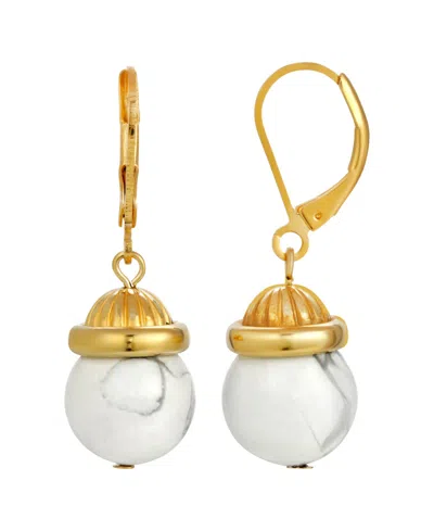 2028 Gold-tone Genuine Stone Earrings In White
