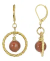 2028 Gold-tone Genuine Stone Sandstone Round Stone Hoop Earrings In Brown