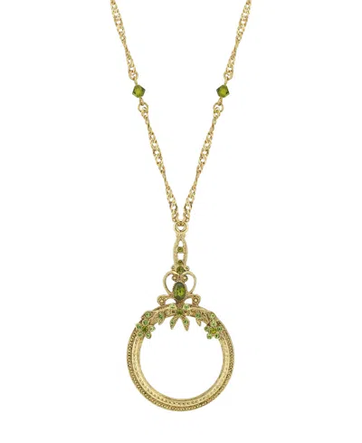2028 Gold-tone Green Crystal Magnifying Glass Necklace