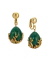 2028 Gold Tone Green Gold Bead Clip Earrings In Green