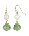 2028 Gold-tone Green Imitation Pearl Bead Drop Earring In Green