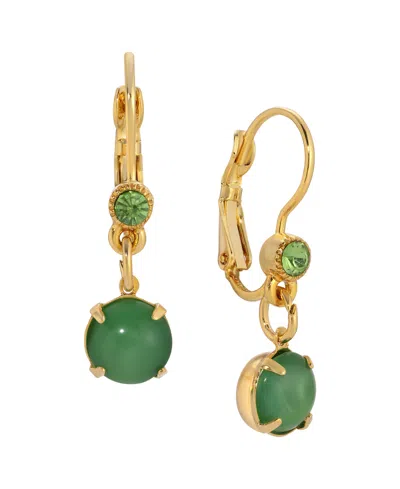 2028 Gold Tone Green Moonstone Drop Earrings