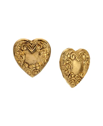 2028 Gold Tone Heart Button Earrings In Yellow