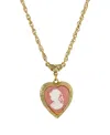 2028 Gold-tone Heart Cameo Locket 16" Adjustable Necklace In Orange