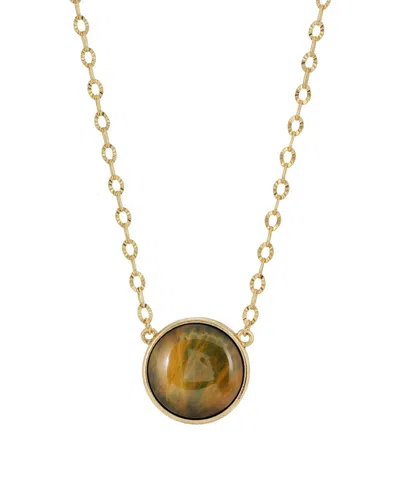 2028 Gold-tone Honey Tiger Eye Stone Necklace