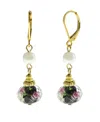 2028 Gold-tone Imitation Pearl And Black Floral Drop Bead Earrings In White