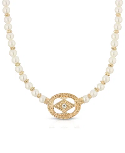 2028 Gold-tone Imitation Pearl And Crystal Pendant Necklace In White