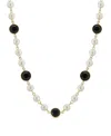 2028 Gold-tone Imitation Pearl With Black Channels 16" Adjustable Necklace In Black
