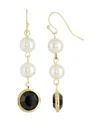 2028 Gold-tone Imitation Pearl With Black Channels Drop Earring In Black