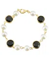 2028 Gold-tone Imitation Pearl With Black Channels Link Bracelet In Black