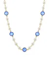 2028 Gold-tone Imitation Pearl With Blue Channels 16" Adjustable Necklace In Blue