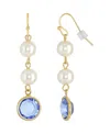 2028 Gold-tone Imitation Pearl With Blue Channels Drop Earring In Blue