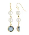 2028 Gold-tone Imitation Pearl With Dark Blue Channels Drop Earring In Blue