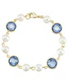 2028 Gold-tone Imitation Pearl With Dark Blue Channels Link Bracelet In Blue