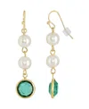2028 Gold-tone Imitation Pearl With Dark Green Channels Drop Earring In Green