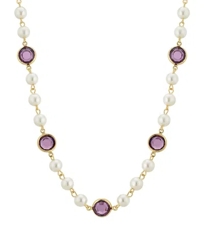 2028 Gold-tone Imitation Pearl With Purple Channels 16" Adjustable Necklace