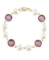 2028 Gold-tone Imitation Pearl With Purple Channels Link Bracelet In Purple