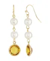 2028 Gold-tone Imitation Pearl With Yellow Channels Drop Earring In Yellow