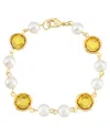 2028 Gold-tone Imitation Pearl With Yellow Channels Link Bracelet In Yellow