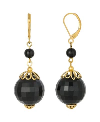 2028 Gold-tone Large Black Bead Earring