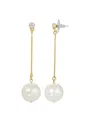 2028 Gold-tone Linear Imitation Pearl Drop Earrings In White