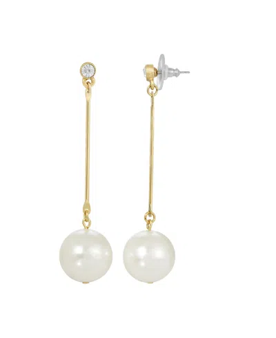 2028 Gold-tone Linear Imitation Pearl Drop Earrings In White