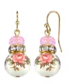 2028 Gold Tone Lt. Rose Pink And Floral Beaded Drop Earrings In Pink
