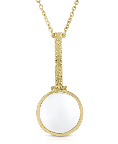 2028 Gold Tone Magnifying Glass 28" Necklace In White