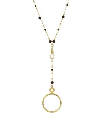 2028 Gold-tone Magnifying Glass Drop Necklace In Black