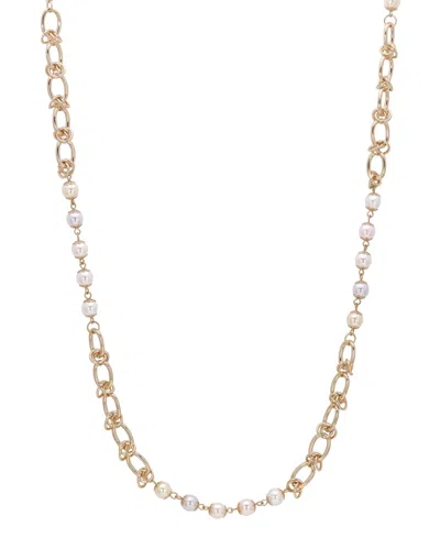 2028 Gold-tone Multi-color Imitation Pearl Chain Strand Necklace In White