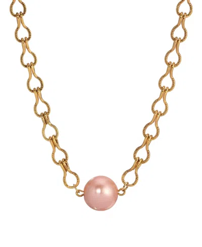 2028 Gold Tone Peach Cultivated Pearl Bead Necklace In Sand