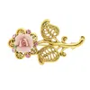 2028 Gold-tone Pink Crystal And Porcelain Rose Brooch In Pink
