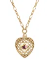 2028 Gold-tone Pink Flower Heart Mirror Pendant Necklace In Pink