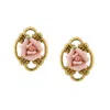 2028 Gold-tone Pink Porcelain Rose Button Earrings In Pink